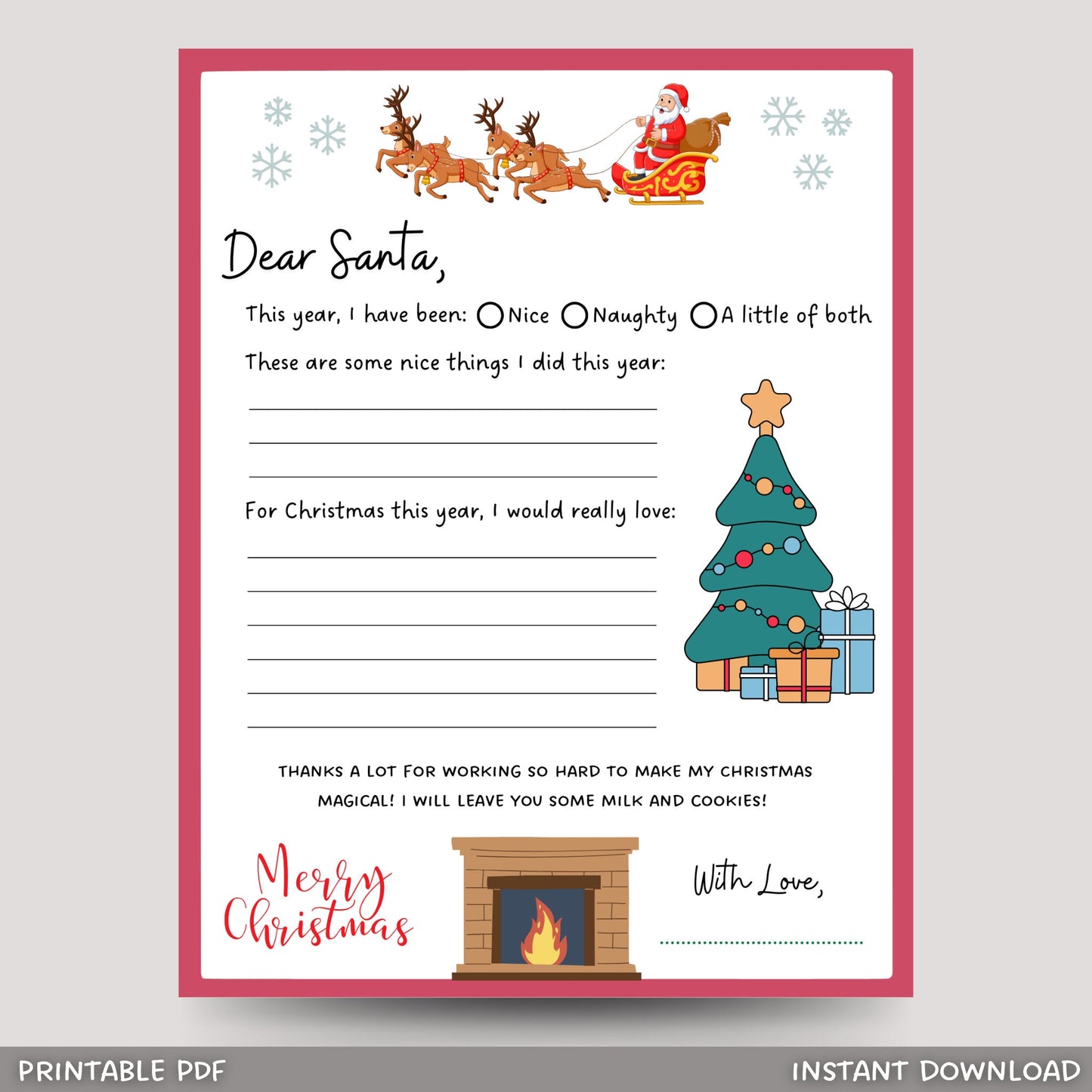 Letter to Santa Claus Printable, Dear Santa Letter, Kids Christmas Wish List, Fun Christmas Activity for Kids, Dear Santa Wish List Template