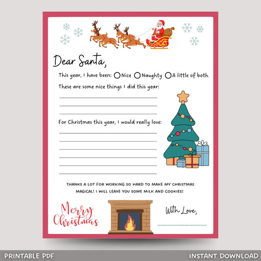 Letter to Santa Claus Printable, Dear Santa Letter, Kids Christmas Wish List, Fun Christmas Activity for Kids, Dear Santa Wish List Template