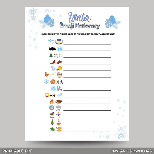 Winter Emoji Pictionary Game Printable, Holiday Party Games, Fun Winter Game, Winter Family Activity, For Kids & Adults, Christmas New Years