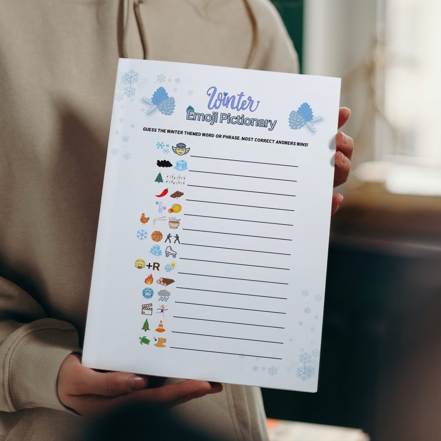 Winter Emoji Pictionary Game Printable, Family Holiday Activity