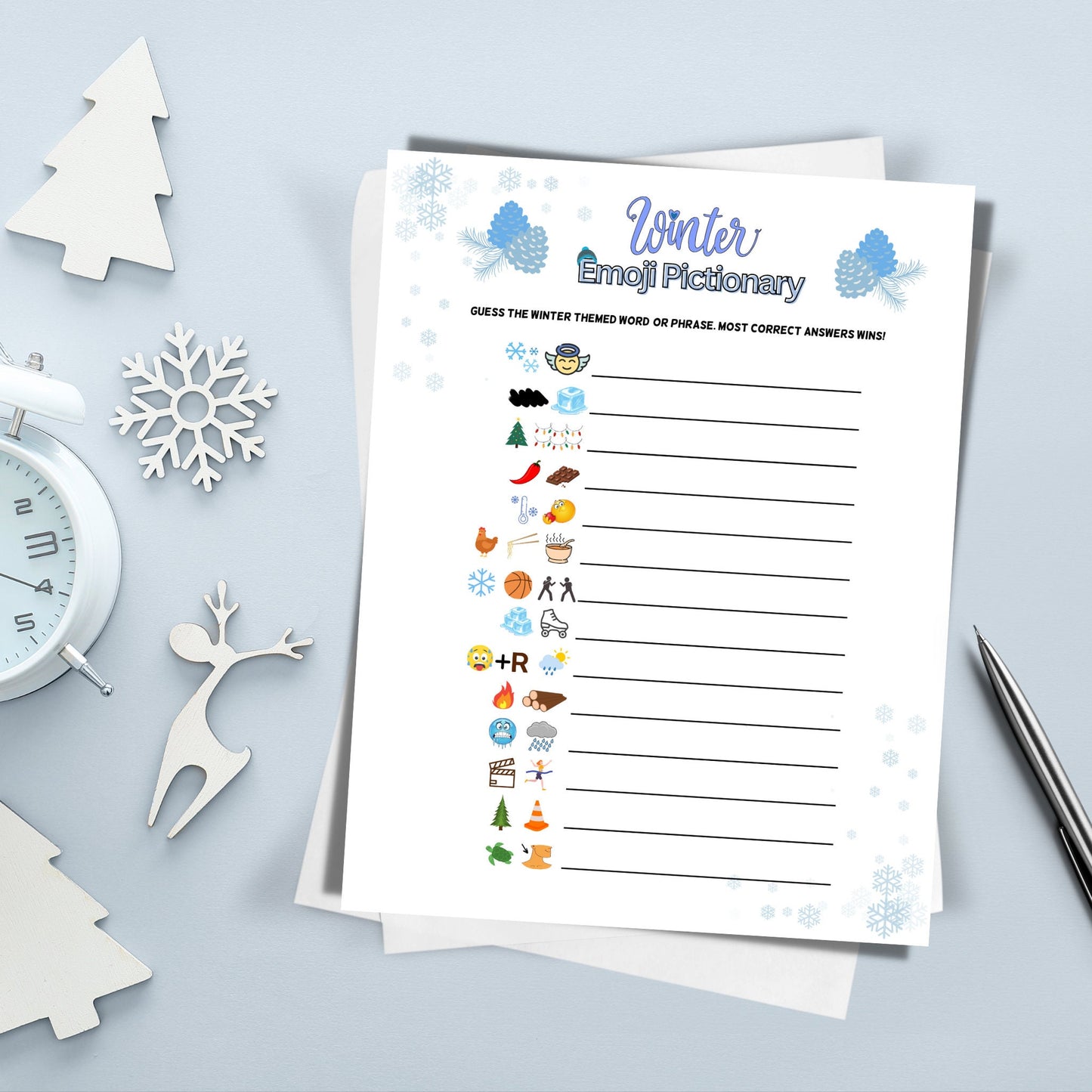 Winter Emoji Pictionary Game Printable, Holiday Party Games, Fun Winter Game, Winter Family Activity, For Kids & Adults, Christmas New Years