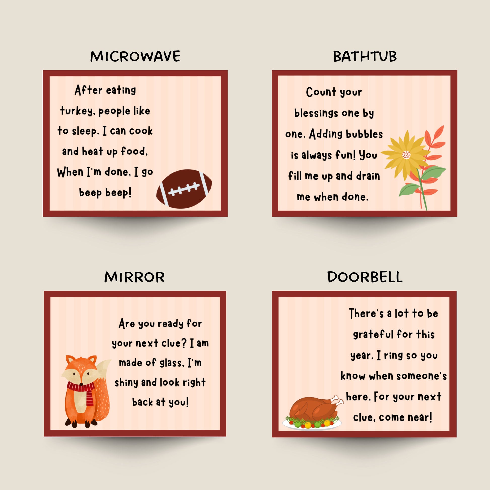 Thanksgiving Scavenger Hunt For Kids, Thanksgiving Treasure Hunt Clues Printable, Thanksgiving Party Game, Kids Fun Turkey Family Activity