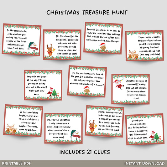 Indoor Christmas Treasure Hunt For Kids, Christmas Scavenger Hunt Printable, Fun Christmas Activity, Party Game, Treasure Hunt Clue Cards