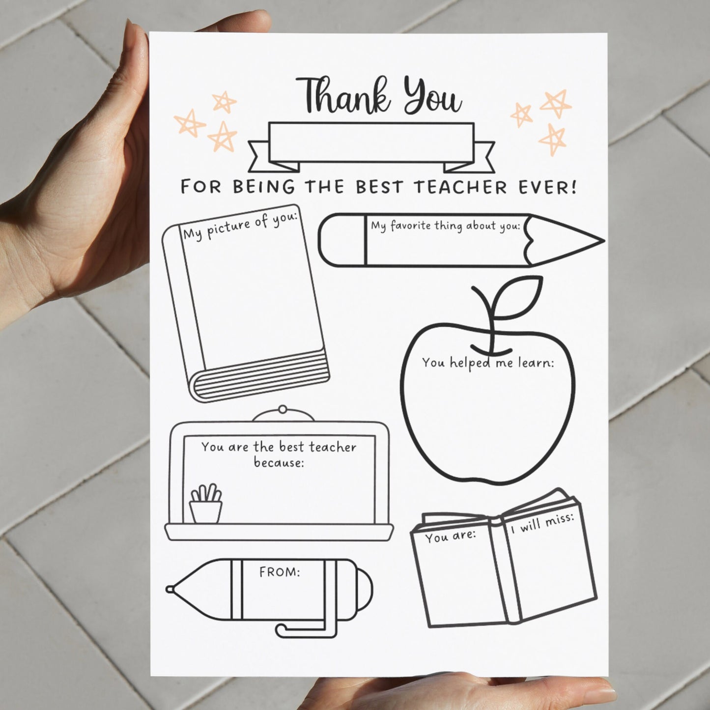 Teacher Appreciation Week Printable, Thank You Teacher Gift, All About My Teacher Survey, Teacher Coloring Page, End of School Year Gift PDF