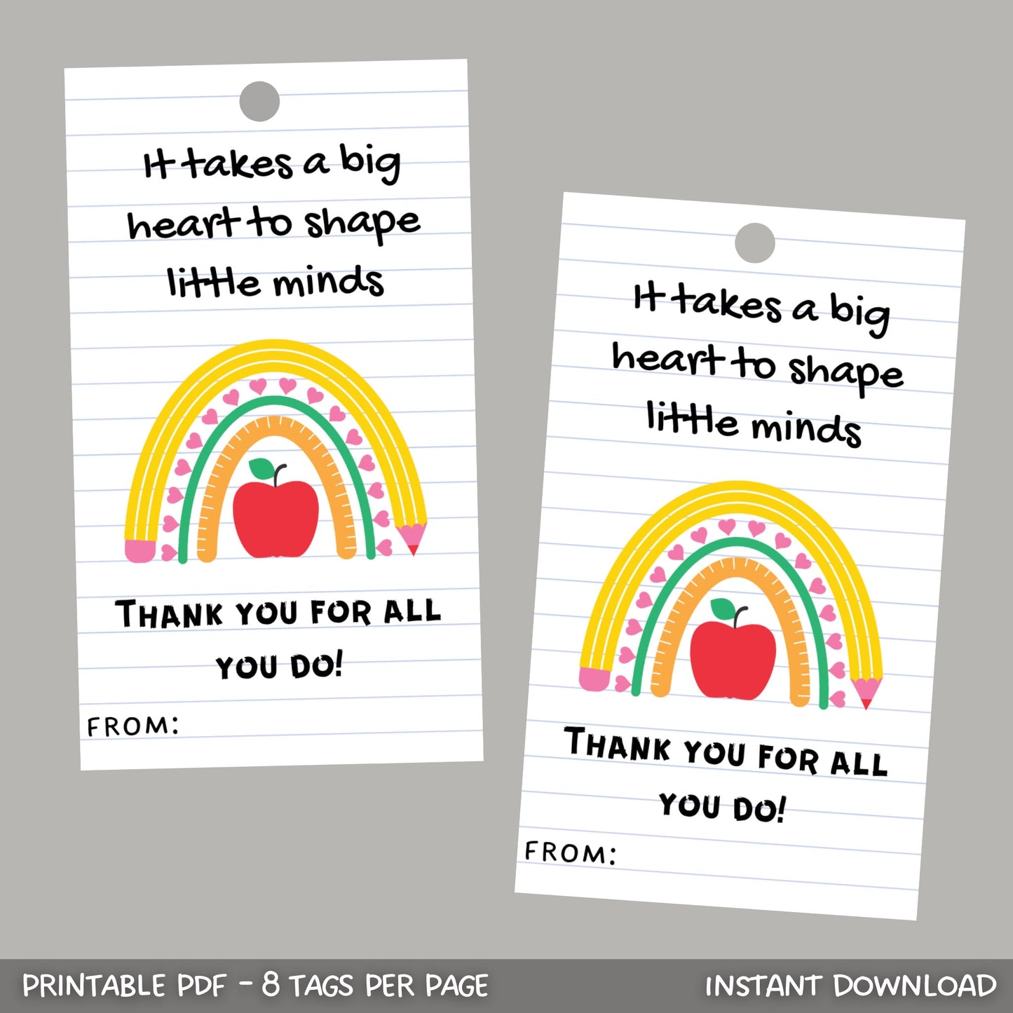 Teacher Thank You Gift Tags Printable, End of School Year Gift, Teacher Appreciation Gift Tag, Teacher Gift from PTO, Gift for Teacher