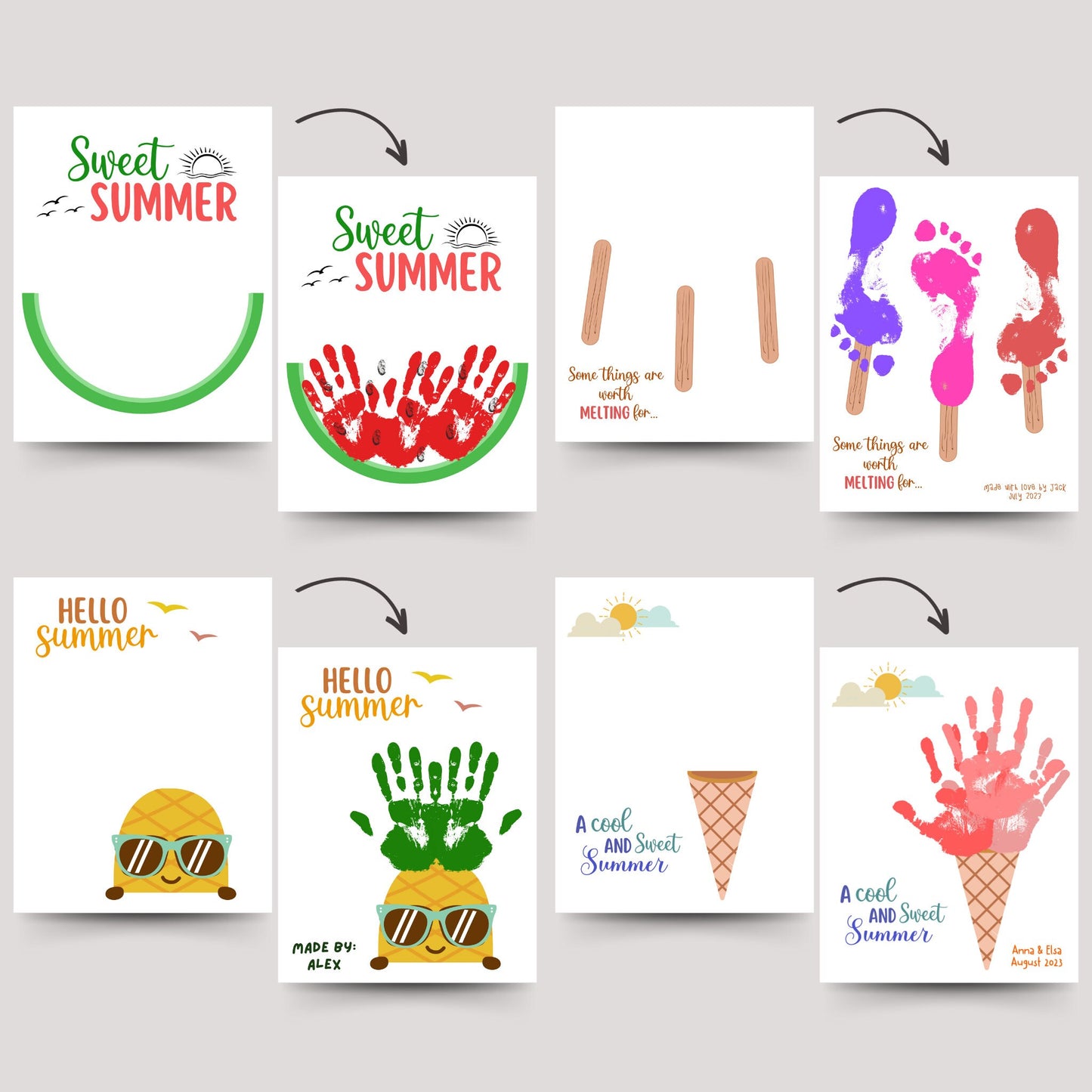 Summer Handprint Craft Printable, Footprint Art for Kids, Toddler Daycare Activity, Preschool Pre K Camp Classroom Infant Memory Keepsake