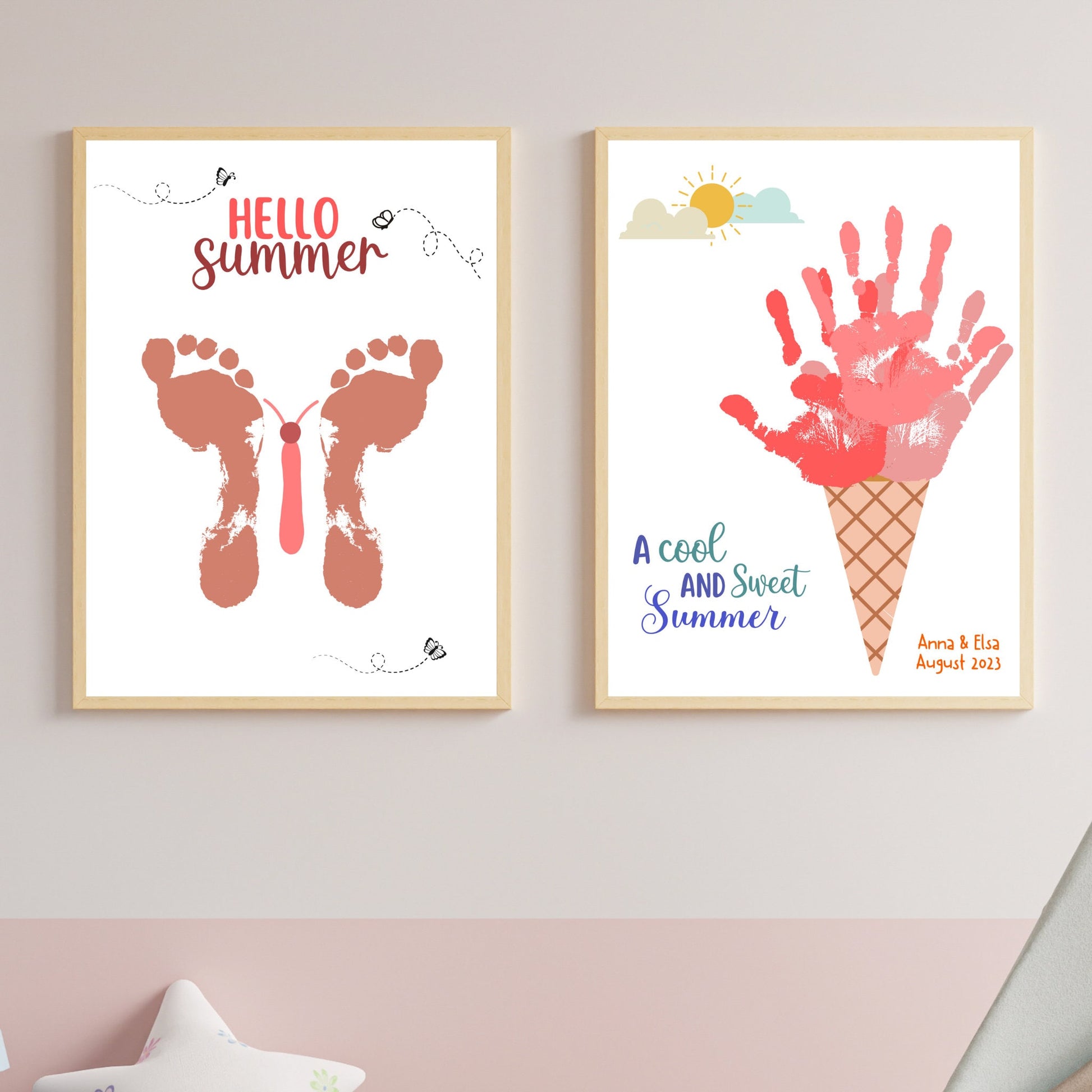 Summer Handprint Craft Printable, Footprint Art for Kids, Toddler Daycare Activity, Preschool Pre K Camp Classroom Infant Memory Keepsake