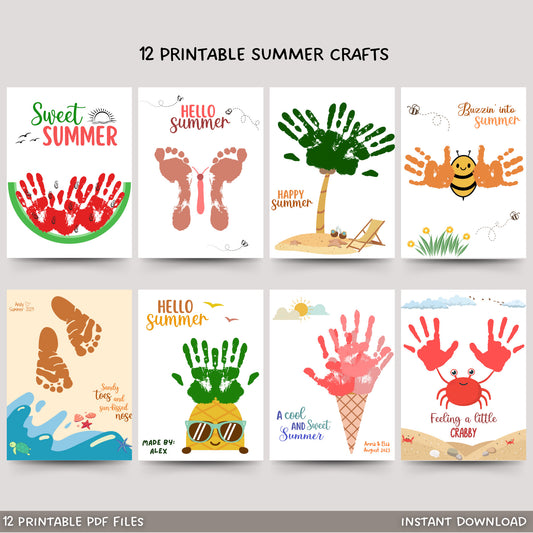 Summer Handprint Craft Printable, Footprint Art for Kids, Toddler Daycare Activity, Preschool Pre K Camp Classroom Infant Memory Keepsake