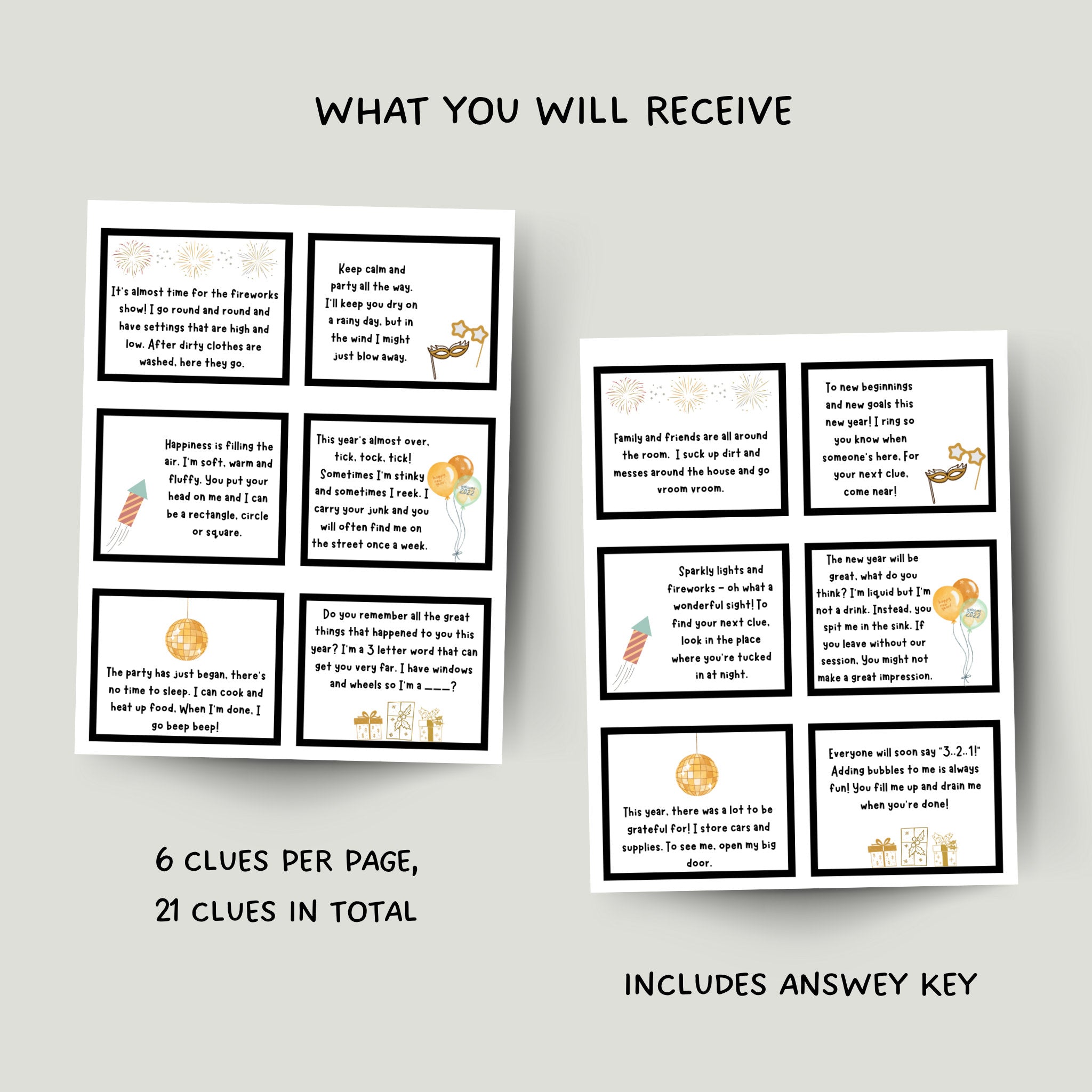 new years eve scavenger hunt printable, treasure hunt clues for