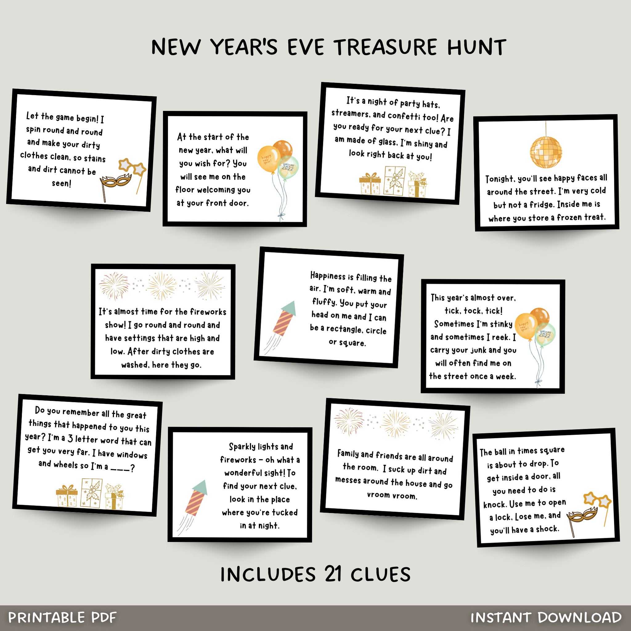 new years eve scavenger hunt printable, treasure hunt clues for