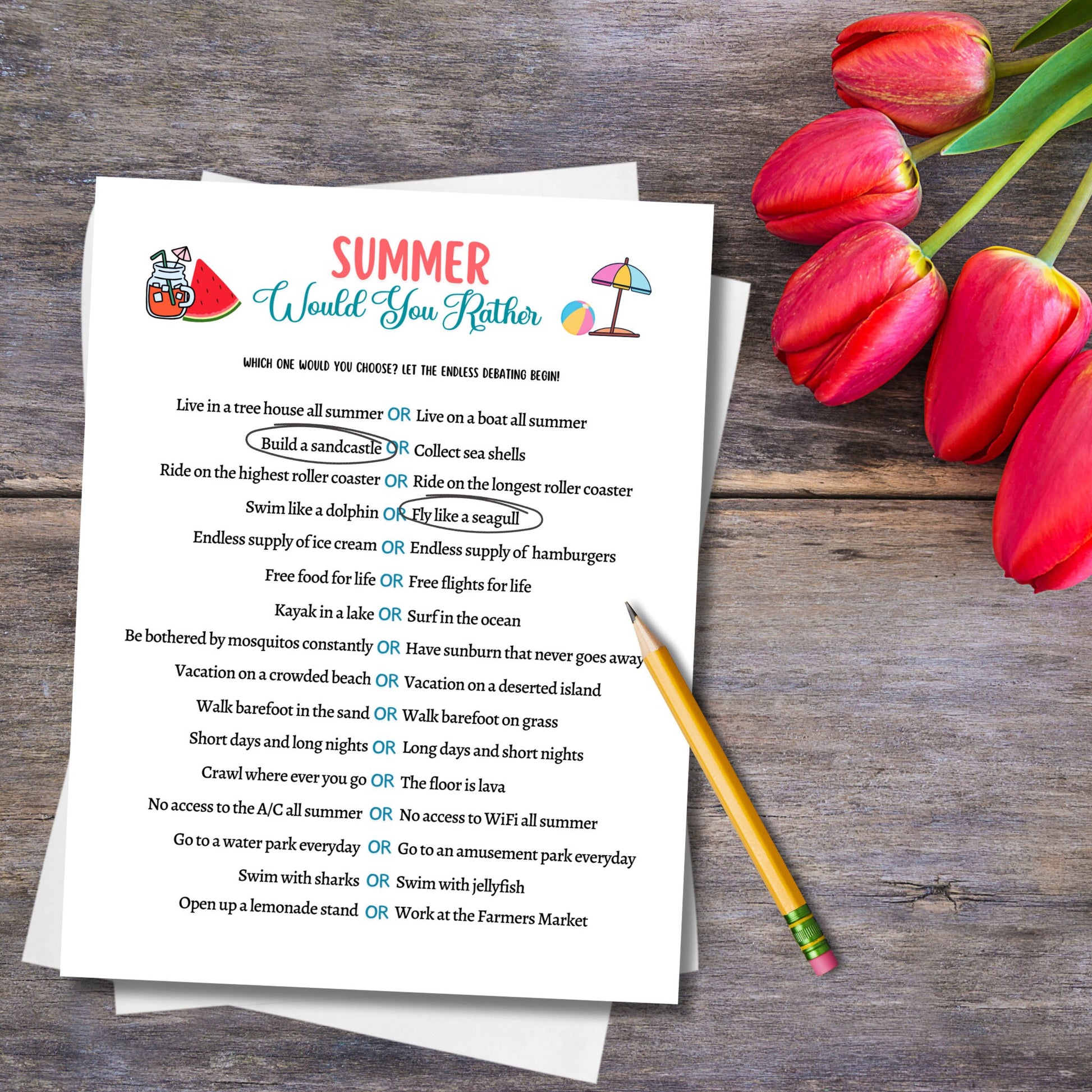 Summer Would You Rather Game Printable, Summer Camp Activity, Beach Pool Party This Or That Game, Icebreaker for Kids, Fun Vacation Ideas