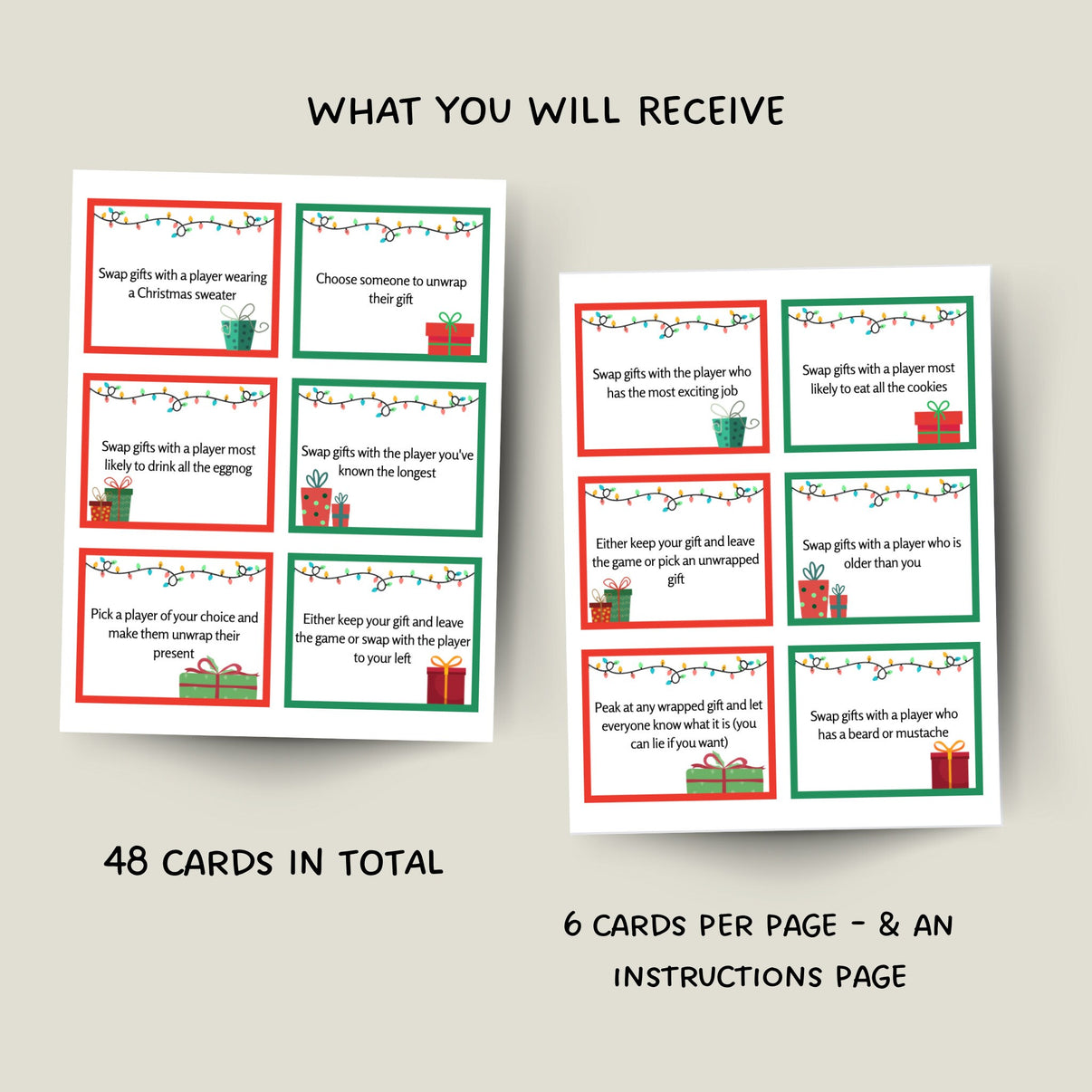 Christmas Gift Exchange Game Printable, White Elephant Yankee Swap ...