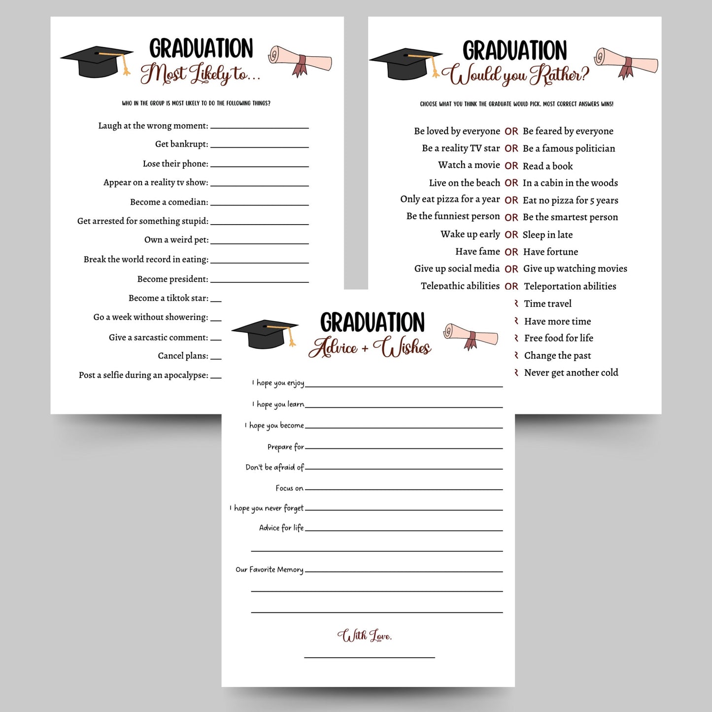 Graduation Party Games Printable, High School Senior Grad Party Games, College Graduation Day Activity, Fun Graduation Ideas Class of 2023