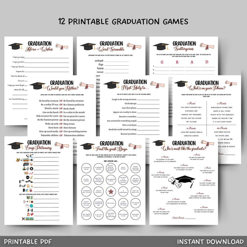 Graduation Party Games Bundle Printable Scribbled LLC
