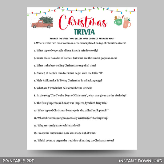 Christmas Trivia Game Printable, Fun Holiday Party Game, Office Party Game, Xmas Family Activity Game, Christmas Party Game, Adults & Kids