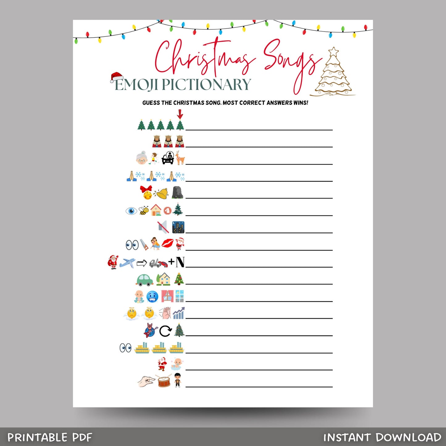 Christmas Songs Emoji Pictionary Printable, Christmas Guessing Game, Xmas Movie Emoji Game, Fun Holiday Family Game, Office Work Party Game