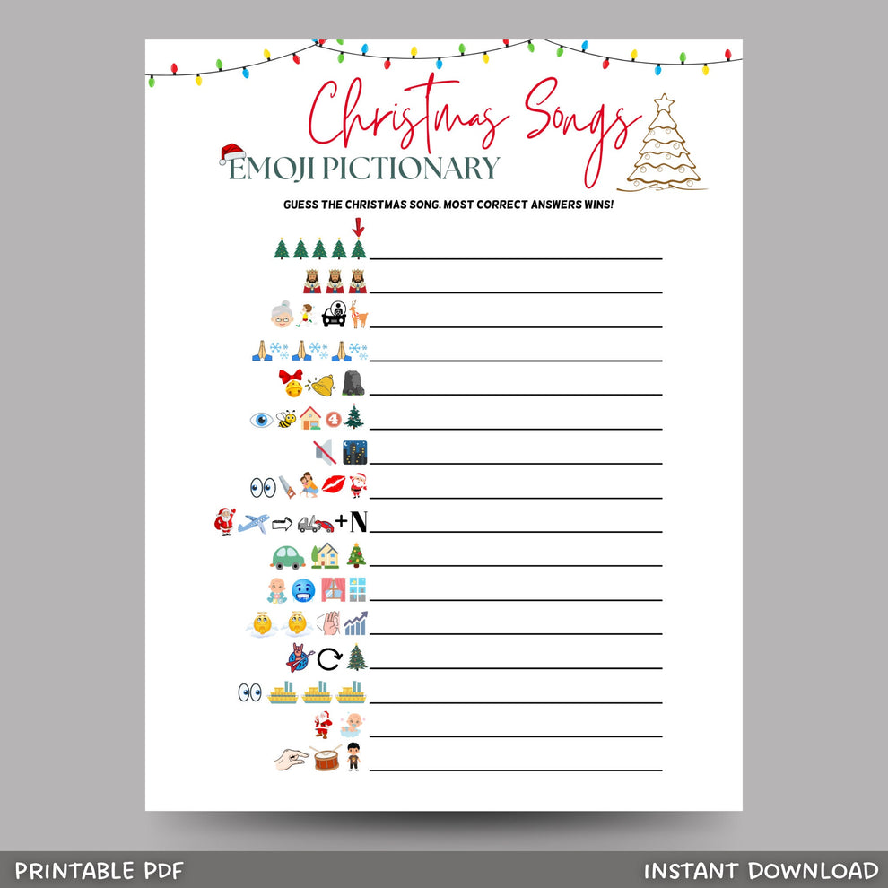 Christmas Songs Emoji Pictionary Game Printable – Scribbled LLC