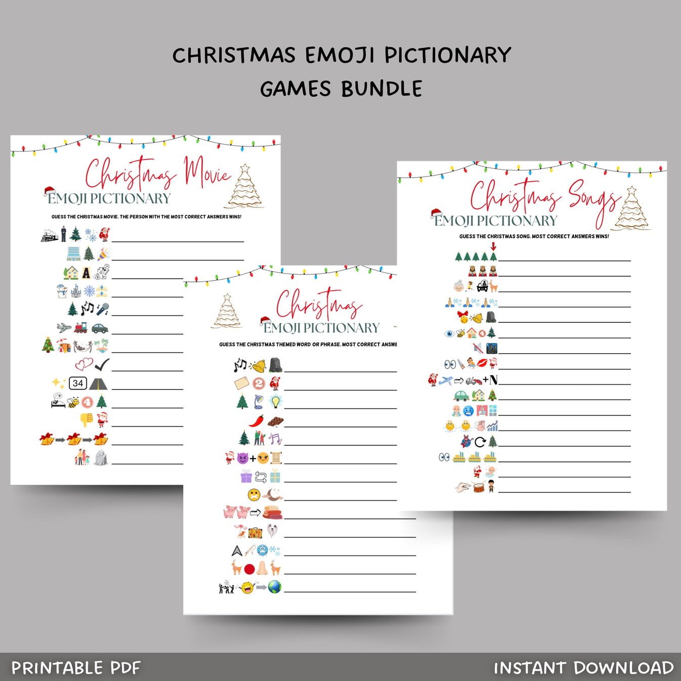 Christmas Emoji Pictionary Games Printable Scribbled LLC