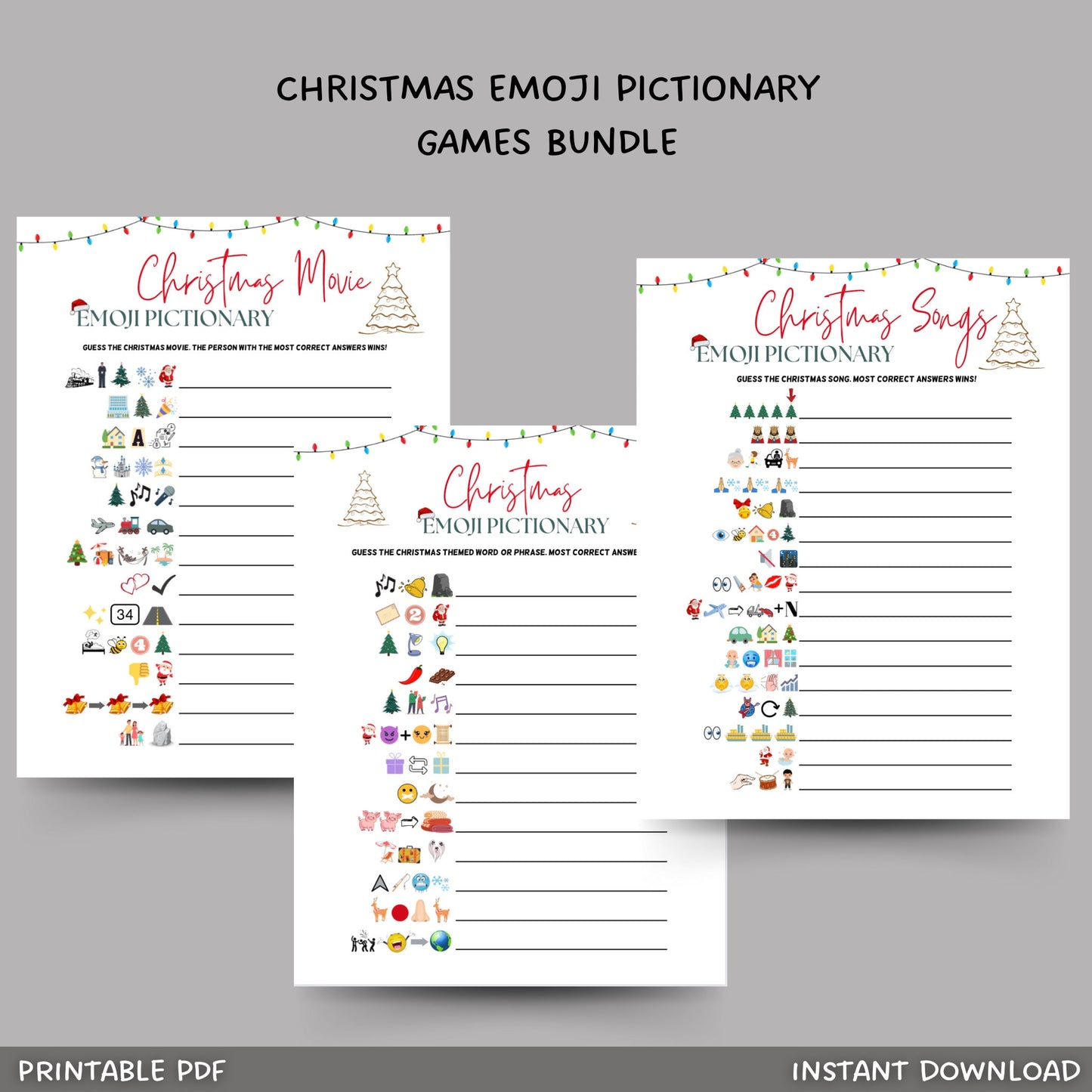 Christmas Emoji Pictionary Bundle, Printable Fun Party Game, Emoji Quiz, Office Game, Family Game, Classroom Game, Song Movie Phrase Emoji