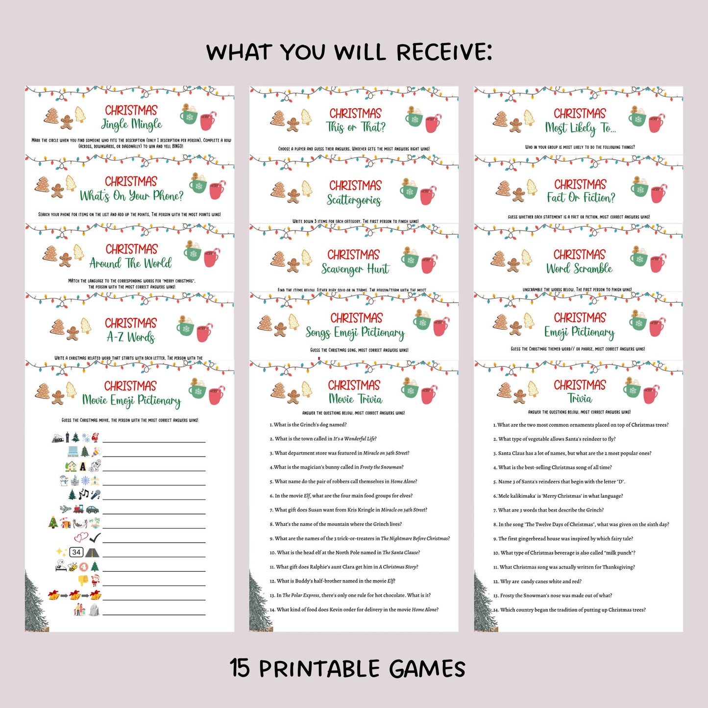 Christmas Game Bundle Printable, Family Christmas Games, Office Party Christmas Games, Fun Holiday Games, Xmas Party Games, Kids & Adults