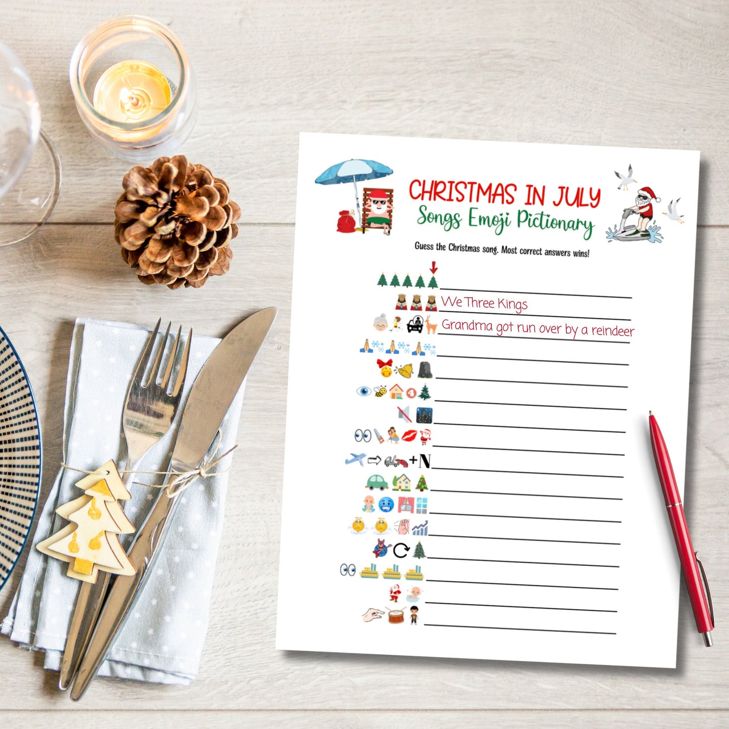 Christmas in July Emoji Pictionary Games Bundle Printable, Summer Christmas Tropical Party, Fun Family Activity Kids & Adults, Office Party