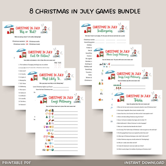 Christmas in July Games Printable, Summer Christmas Party, Fun Family Activity Ideas for Kids and Adults, Tropical Office Party, Xmas Trivia