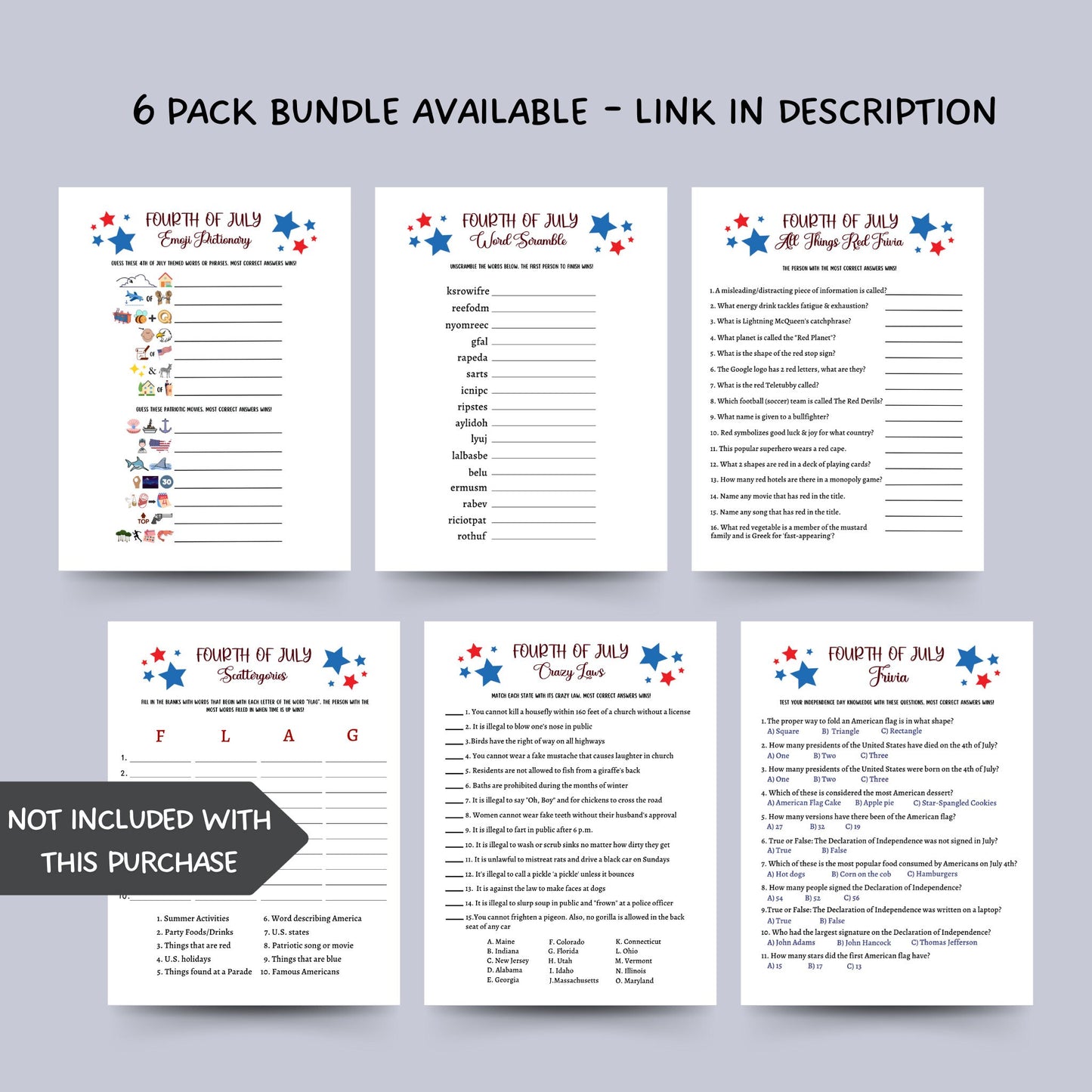 July 4th Emoji Pictionary Game Printable, Independence Day Party, Family Activity Adults & Kids, Fourth of July Patriotic Movie Trivia Quiz