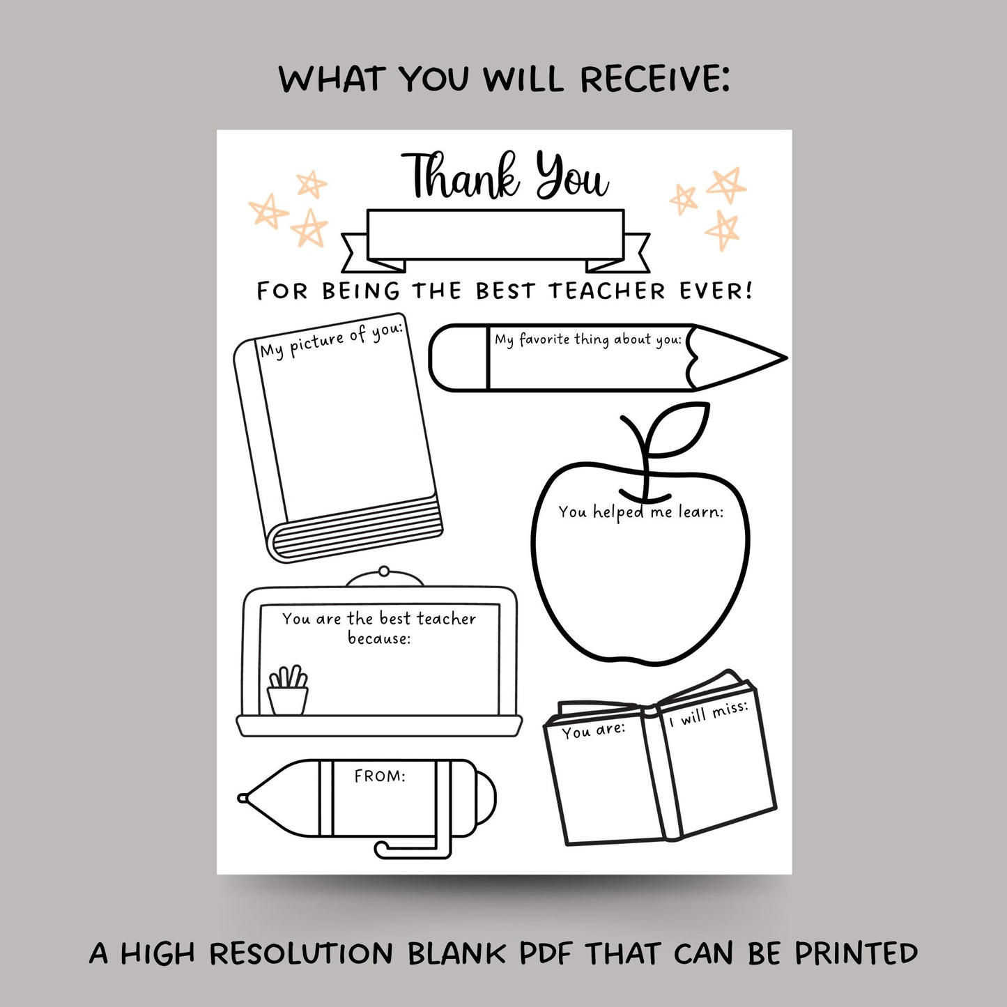 Teacher Appreciation Week Printable, Thank You Teacher Gift, All About My Teacher Survey, Teacher Coloring Page, End of School Year Gift PDF