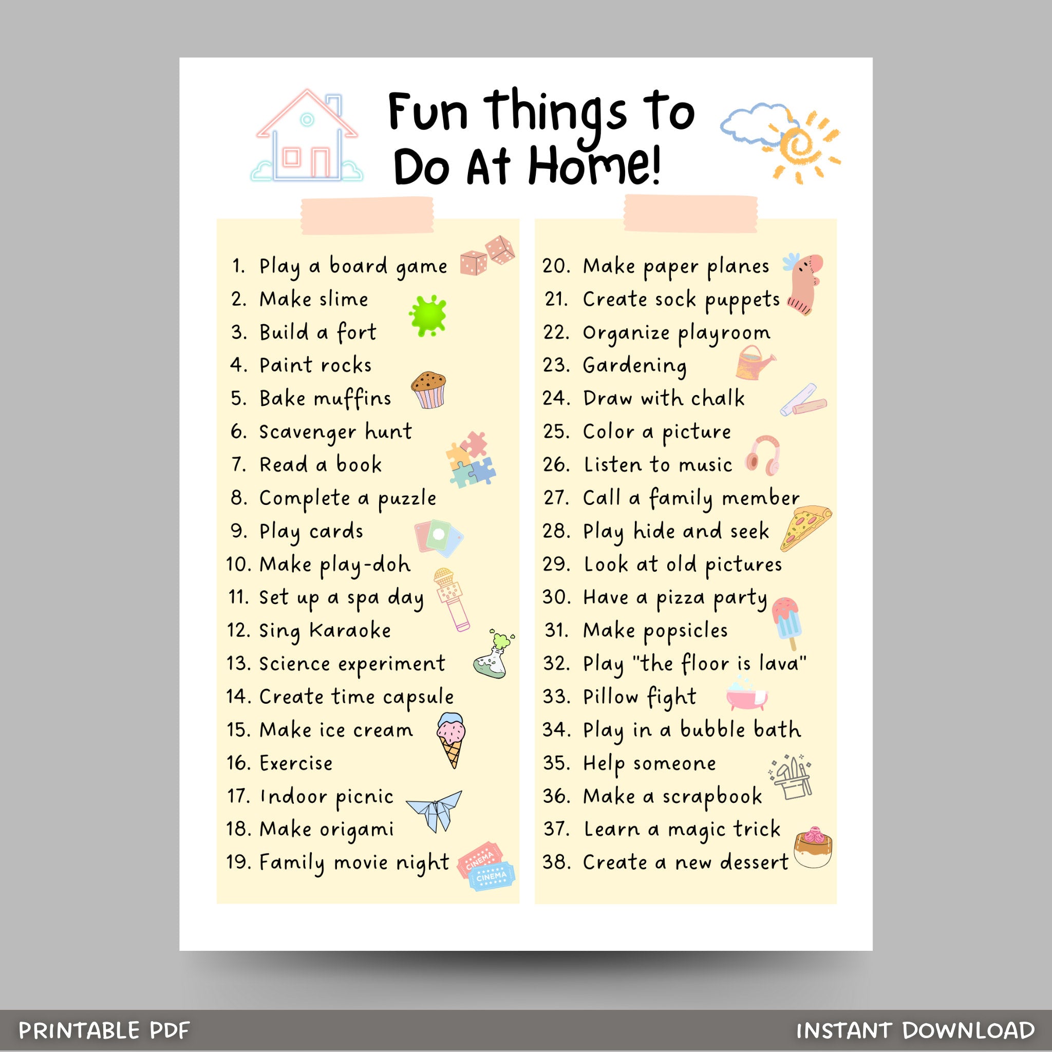 Fun Routine Chart Play Routine Chart For Kids, Fun Home Activities Printable – Scribbled LLC