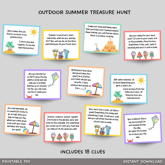 Summer Scavenger Hunt for Kids, Printable Outdoor Treasure Hunt Clues, Summer Party Games, Fun Outdoor Tween Teen Activity, Instant Download