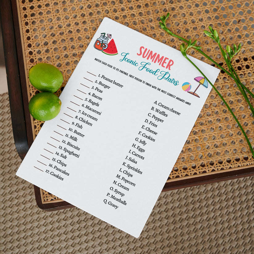 Summer Riddles Game Printable, Iconic Food Pairs Match Activity ...