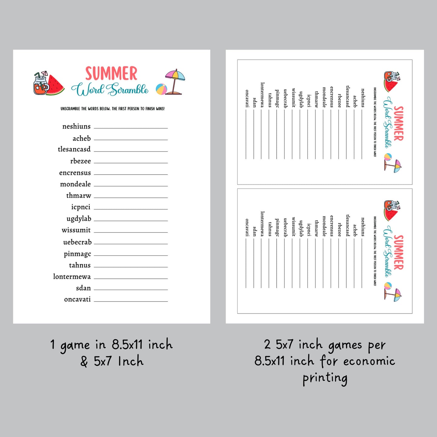 Summer Camp Games Bundle Printable, Summertime Beach Party Games Adult and Kids, Fun Family Activity, Road Trip Game, Vacation Travel Trivia