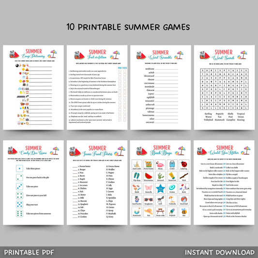 Summer Games Bundle Printable, Summer Camp Activity, Summertime Beach Party Game Adult and Kids, Fun Family Activity, Vacation Travel Trivia