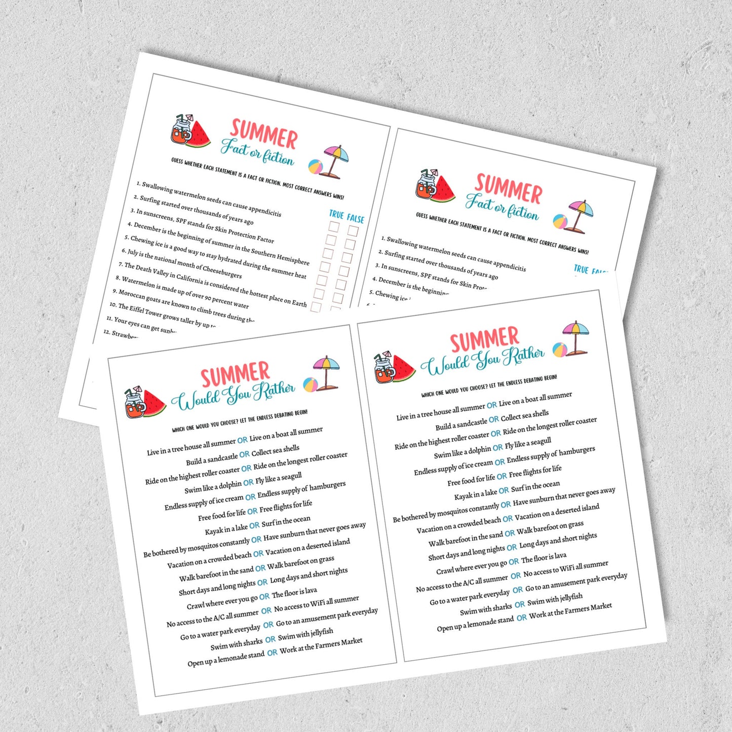 Summer Games Bundle Printable, Summer Camp Activity, Summertime Beach Party Games Adult and Kids, Fun Family Activity, Vacation Travel Games