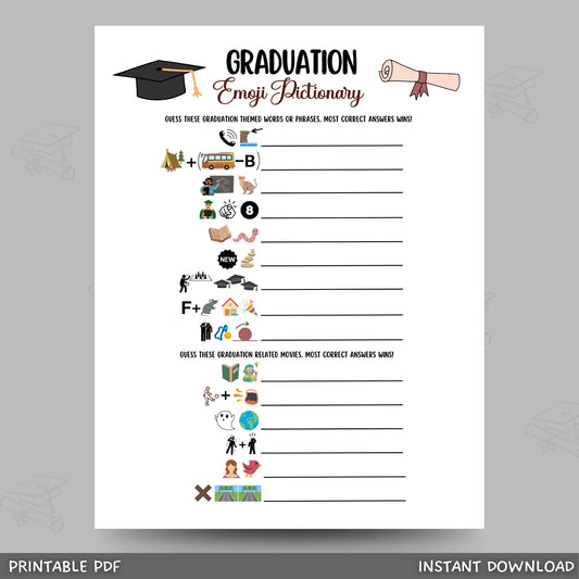 Graduation Emoji Pictionary Game Printable, Graduation Party Activity, College Grad, High School Grad, Fun Graduation Games, Party Ideas