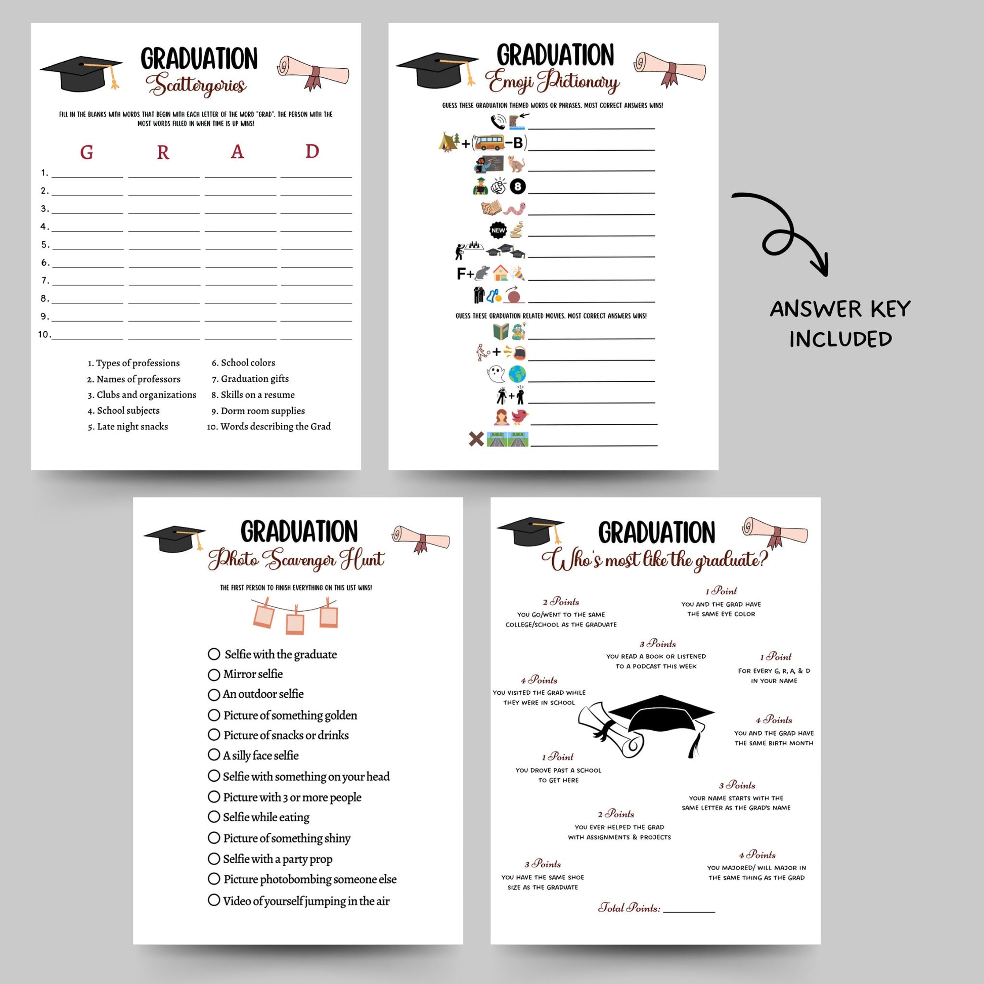 Graduation Party Games Printable, High School Senior Grad Party Games, College Graduation Day Activity, Fun Graduation Ideas Class of 2023