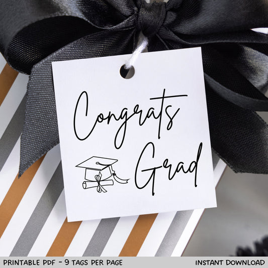 Minimalist Graduation Gift Tags Printable, Class of 2023 Favor Tag, 2023 Square Grad Tag, Senior Cookie Tag, Congrats Grad Tag, Hang Tag