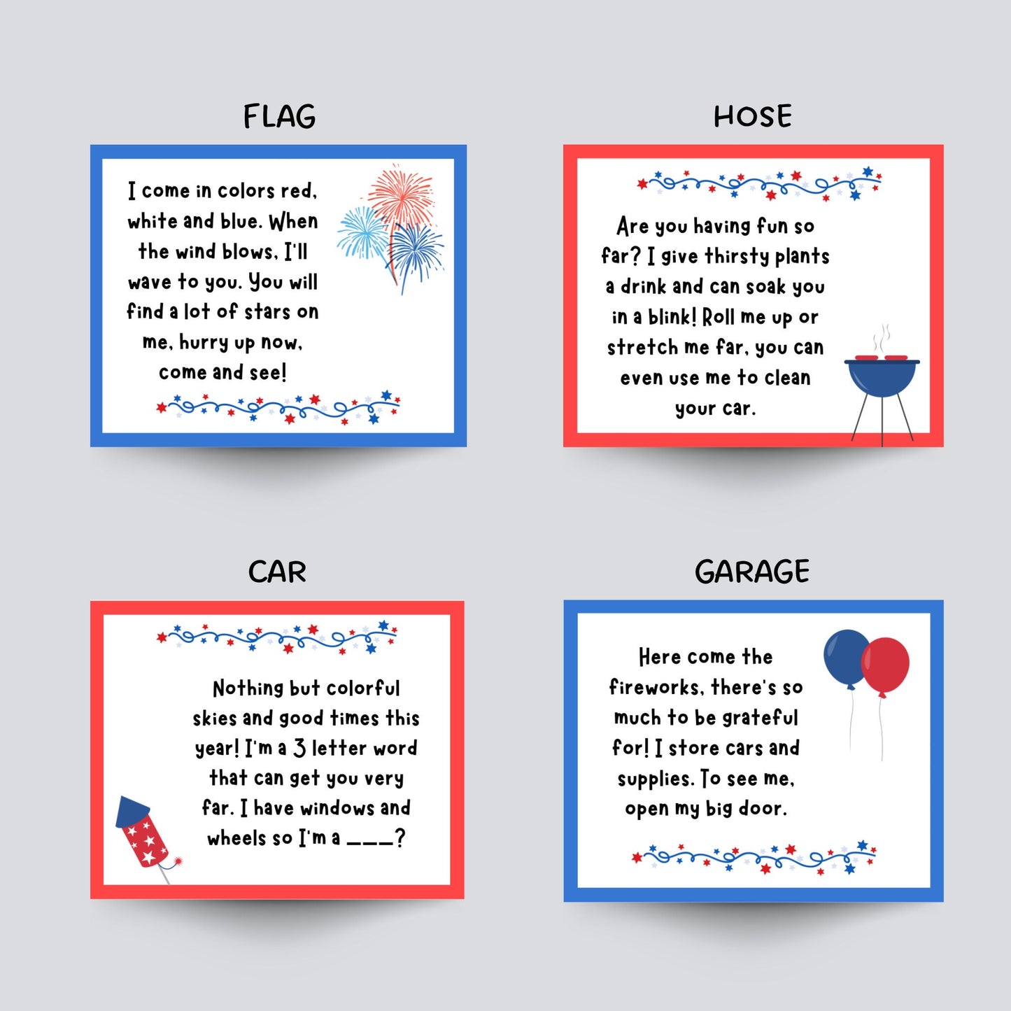 4th of July Treasure Hunt Printable, Outdoor Scavenger Hunt Clues for Kids, Independence Day Party Games, Tween Teen Summer Family Activity