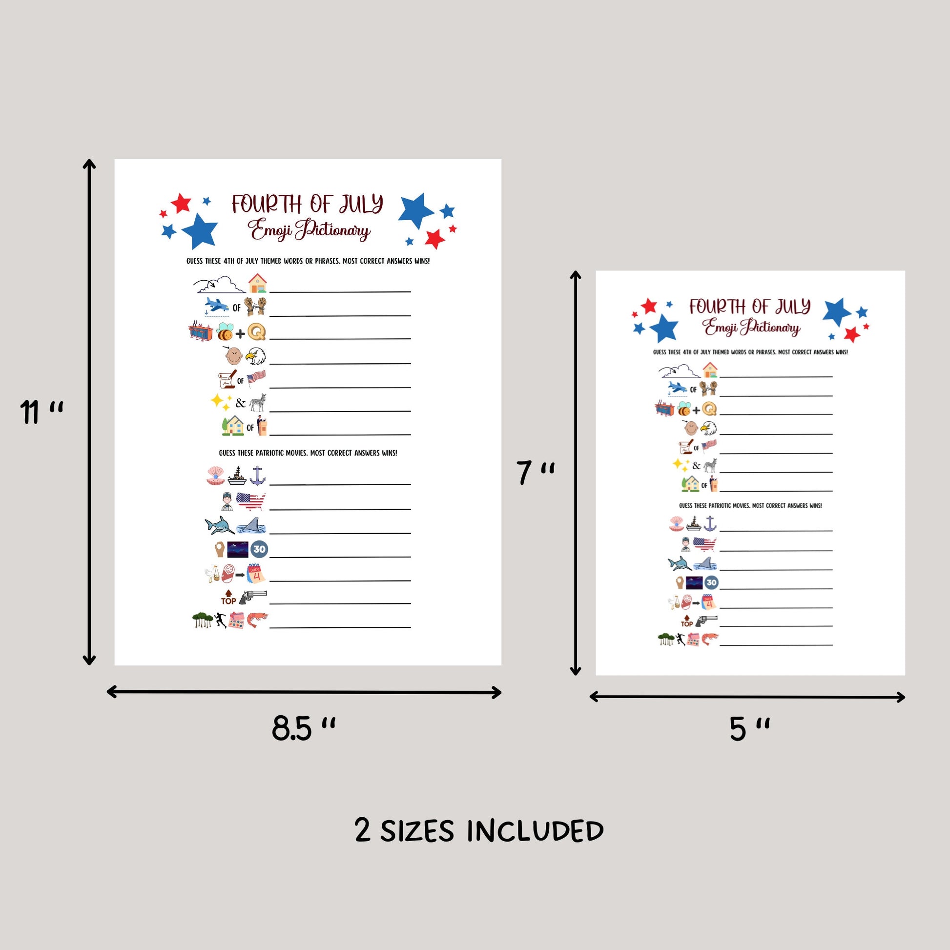 July 4th Emoji Pictionary Game Printable, Independence Day Party, Family Activity Adults & Kids, Fourth of July Patriotic Movie Trivia Quiz