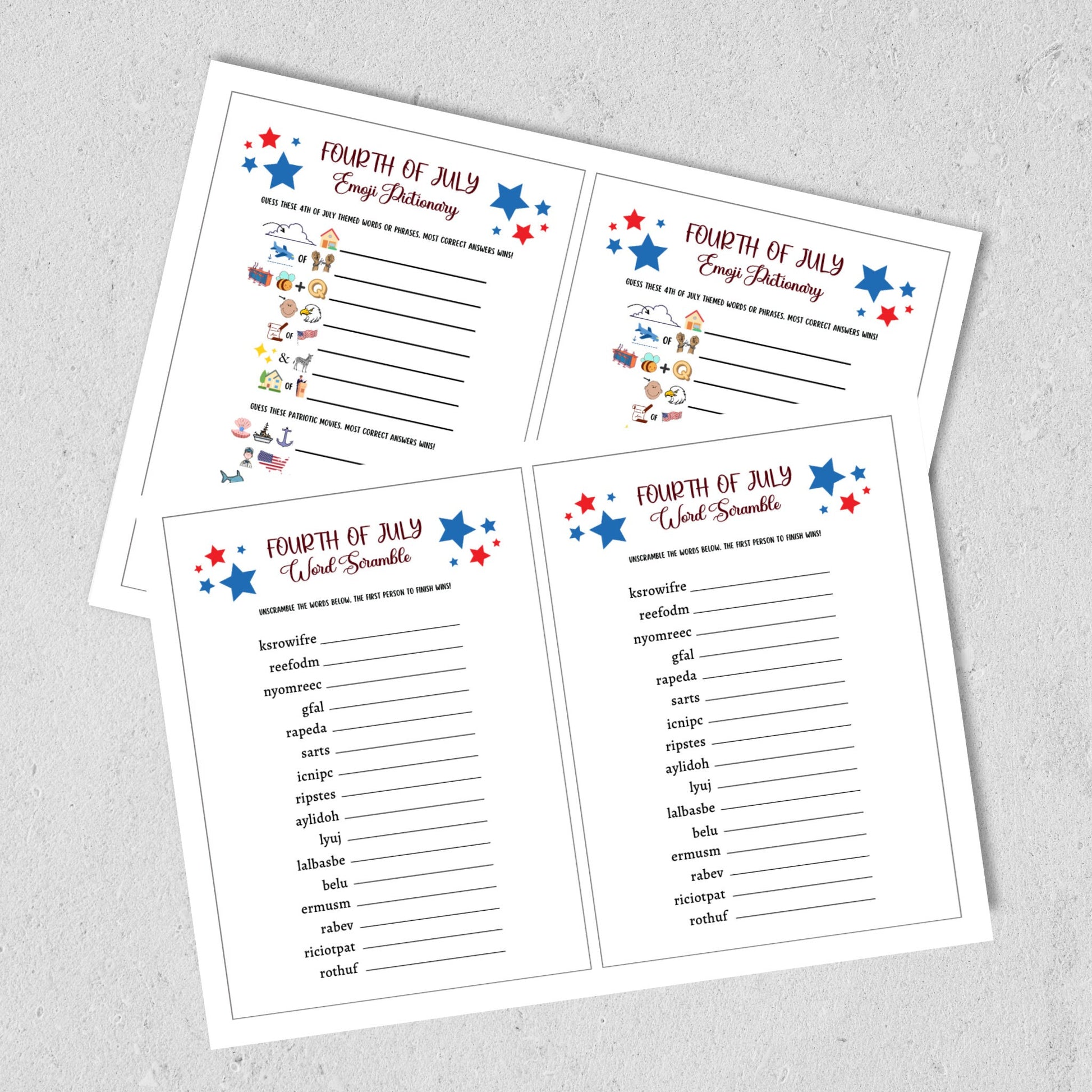 4th of July Games Printable, Independence Day Patriotic American Trivia Games, Party Games, Fourth of July Family Activity Kids and Adults