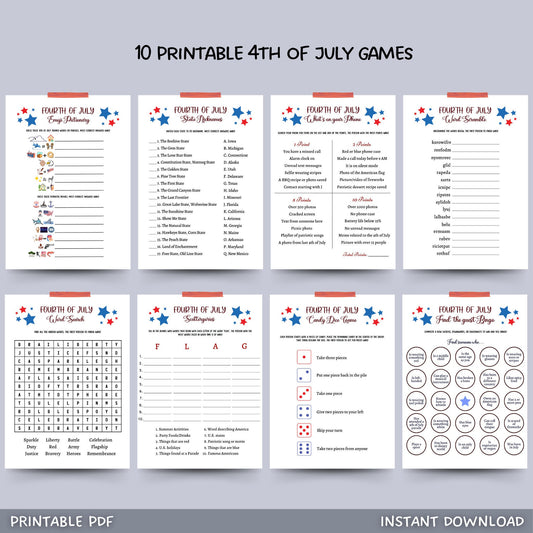 4th of July Games Printable, Independence Day Patriotic American Trivia Games, Party Games, Fourth of July Family Activity Kids and Adults