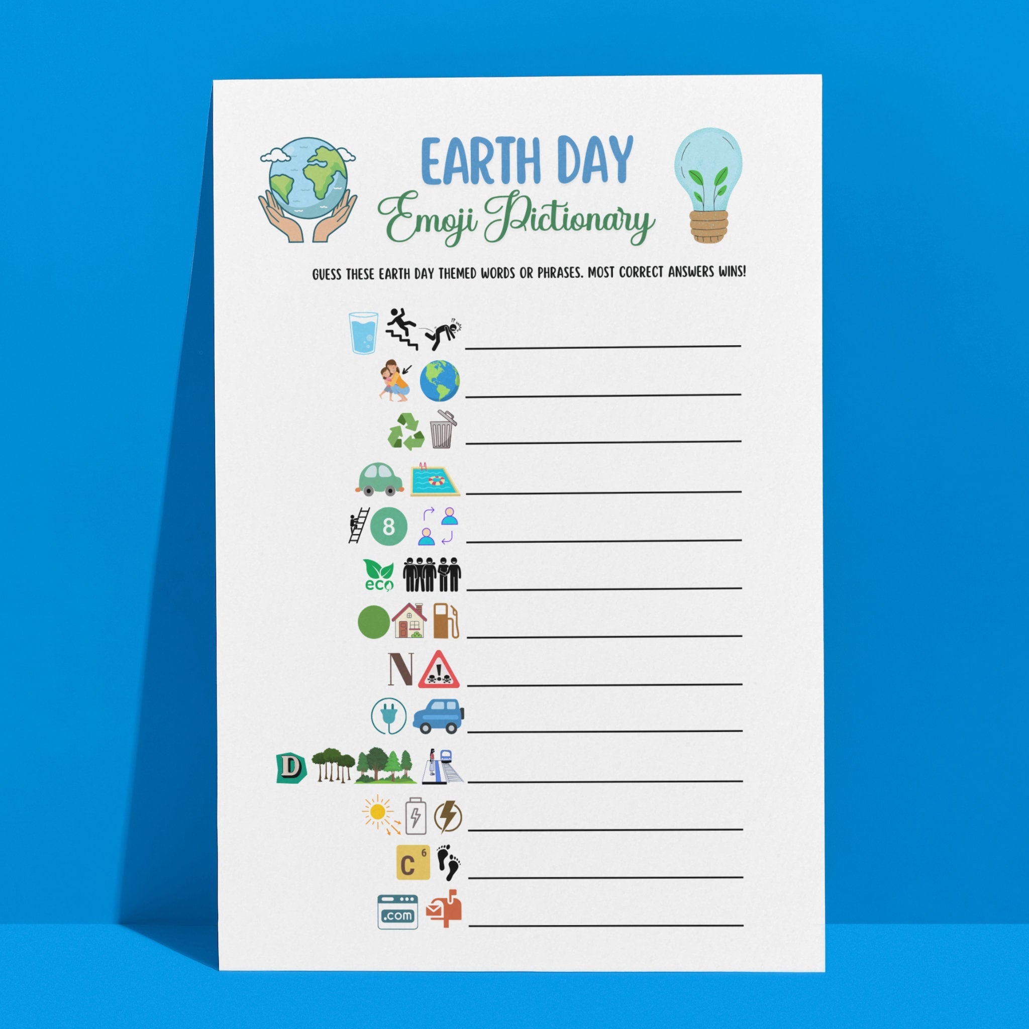 Earth Day Emoji Pictionary Game Printable Activity for Kids & Adults