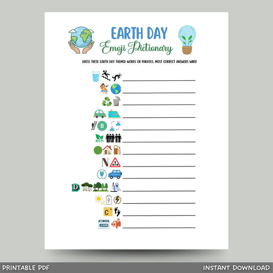 Earth Day Emoji Pictionary Game Printable, Party Game for Kids And Adults, Environmental Activity, Family Game, Classroom Game, Work Party