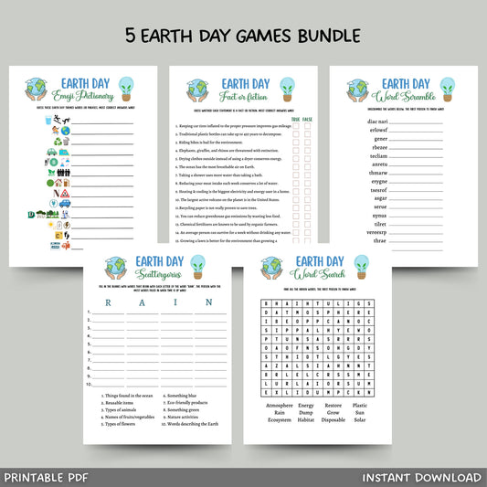 Earth Day Games Bundle Printable, Environmental Activities Adults & Kids, Party Game, Fun Family Group Game, Classroom Game, Earth Lesson