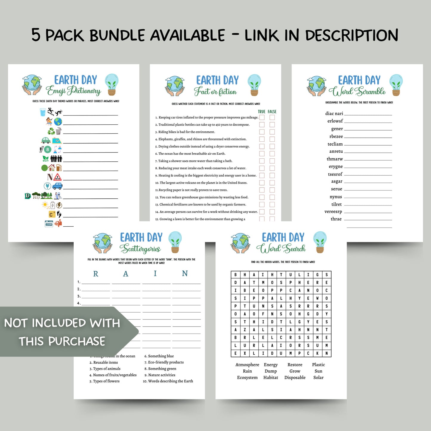 Earth Day Games Printable, Environmental Activity Trivia, Scattergories Party Game for Kids And Adults, Family Game, Classroom Lesson Game