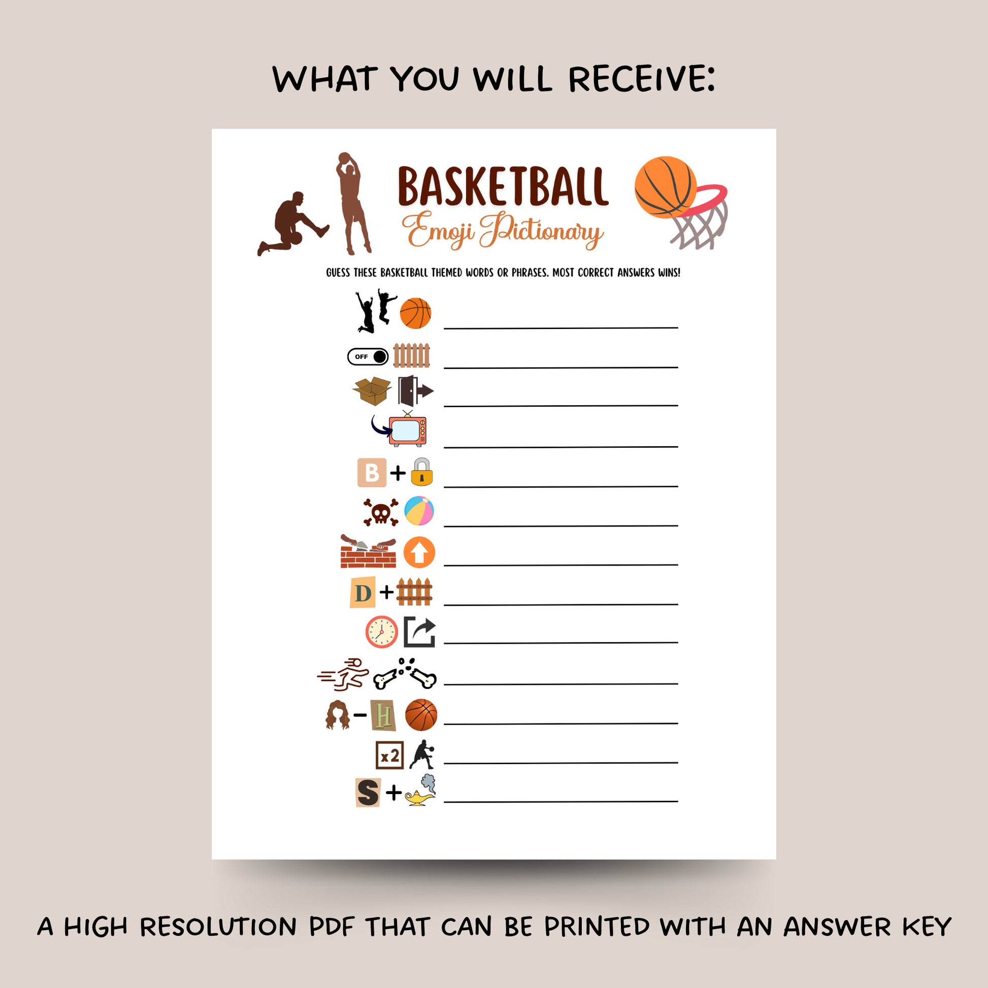 Basketball Emoji Pictionary Game Printable, Basketball Party Game, Office Party Game, Activity For Kids and Adults, Classroom Games