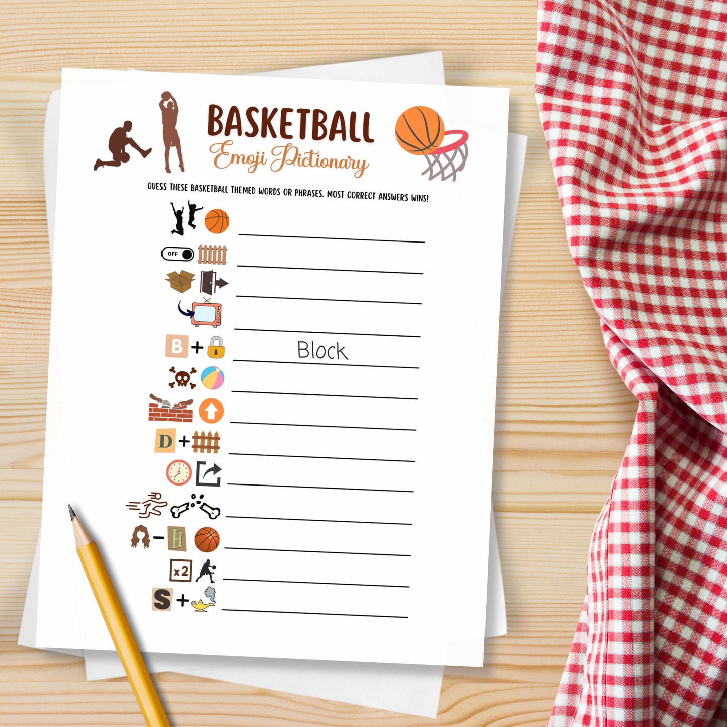 Basketball Emoji Pictionary Game Printable, Basketball Party Game, Office Party Game, Activity For Kids and Adults, Classroom Games