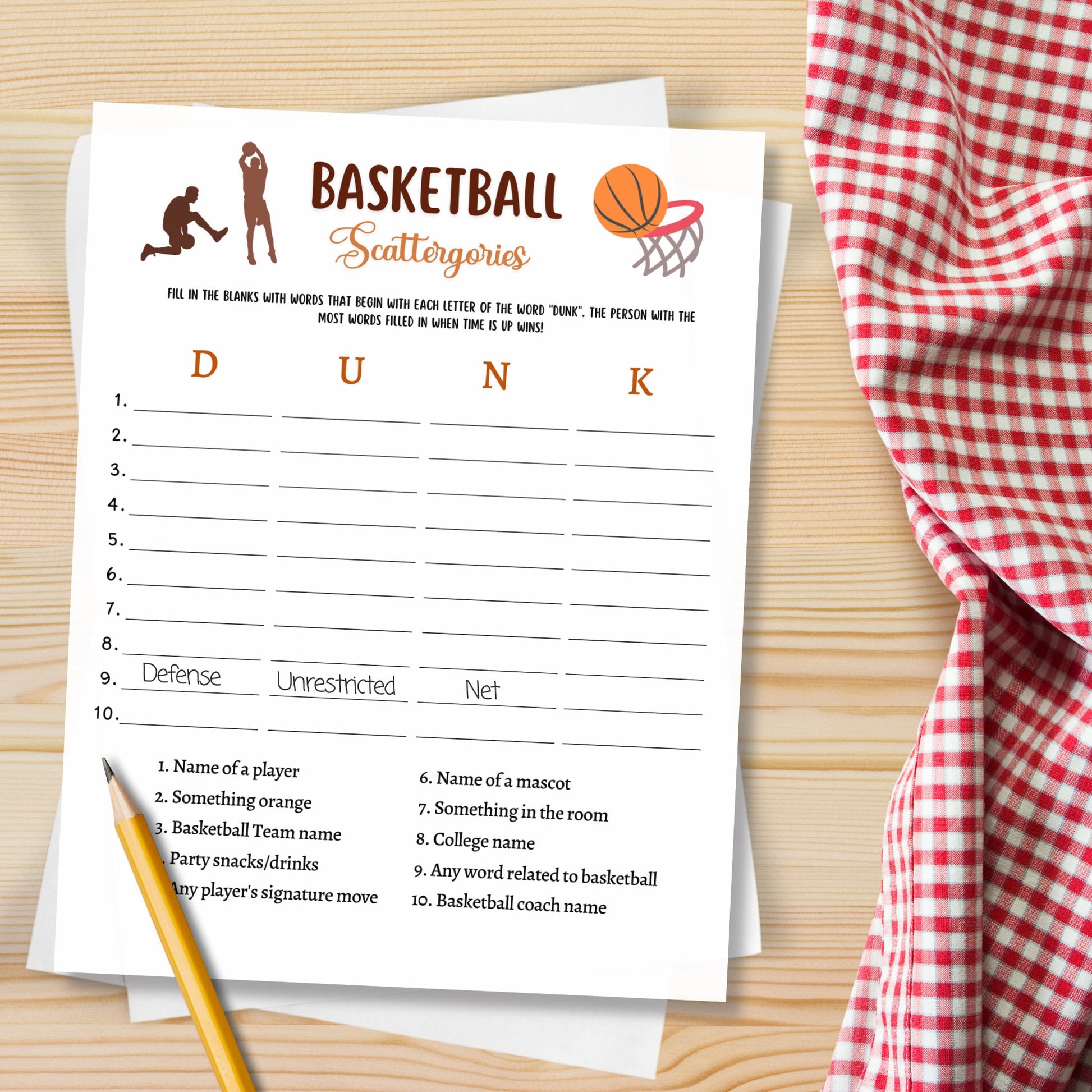 Basketball Scattergories Game Printable, Basketball Tailgate Party Game, Mens College Basketball, Adults And Kids Activity, Classroom Games