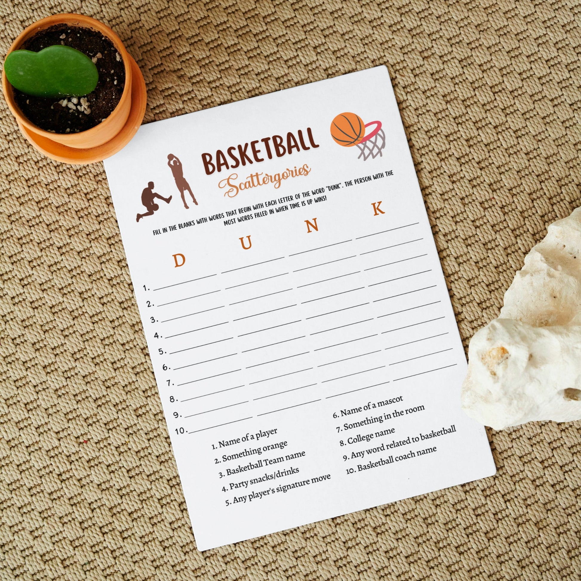 Basketball Scattergories Game Printable, Basketball Tailgate Party Game, Mens College Basketball, Adults And Kids Activity, Classroom Games