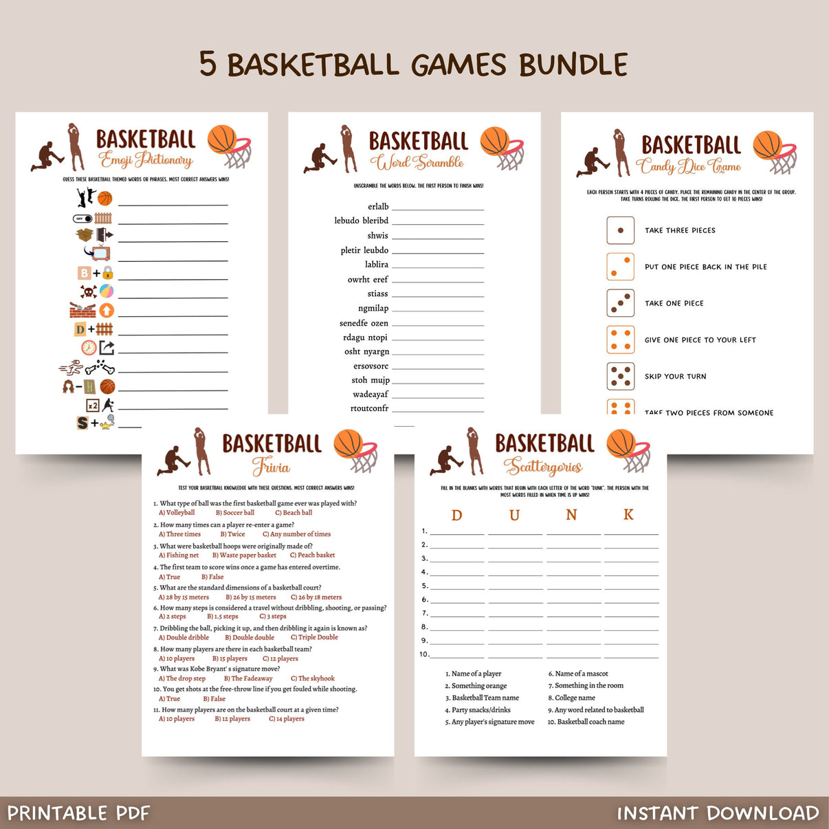 Basketball Party Games Printable, Tailgate Party Activity Adults & Kid ...